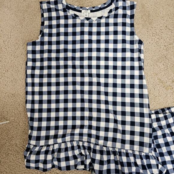 Crown & Ivy Ruffle Checked PJ Set Blue & White 2pc Tank Top Shorts Womens Sz S - Picture 2 of 7
